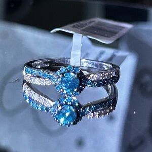 Nwt Genuine Blue & White Dia. Halo 1/2ctw